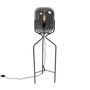 Dizajnová stojaca lampa čierna s dymovým sklom - Bliss