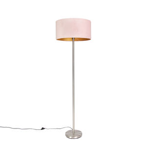 Stojaca lampa oceľ s ružovým tienidlom 50 cm - Simplo