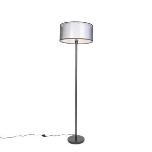 Dizajnová stojaca lampa čierna s čierno-bielym tienidlom 47 cm - Simplo