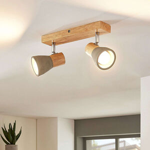 Landelijke plafondlamp hout met beton 2-lichts incl. LED - Filiz