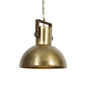 Priemyselná závesná lampa bronzová s drevom - Mango