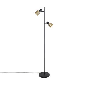 Dizajnová stojaca lampa čierna so zlatým 2-svetlom - Lynn