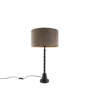 Stolná lampa v štýle art deco čierna, 35 cm zamatový odtieň taupe - Pisos