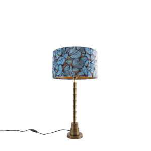Art Deco stolná lampa bronzová s zamatovými tienidlom s motýľom 35 cm - Pisos