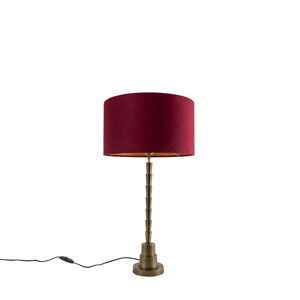 Art Deco stolná lampa bronzová s tienidlom z červeného zamatu 35 cm - Pisos