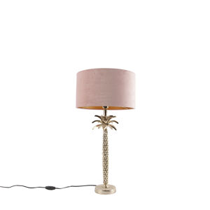 Art deco stolná lampa zlatá so zamatovo ružovým odtieňom 35 cm - Areka