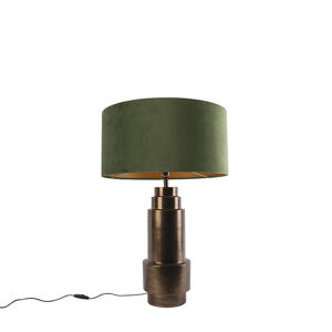 Stolná lampa v štýle art deco bronzový zamatový odtieň zelený so zlatom 50cm - Bruut