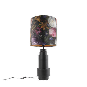 Stolová lampa v štýle art deco čierna so zamatovým kvetinovým odtieňom 40 cm - Bruut