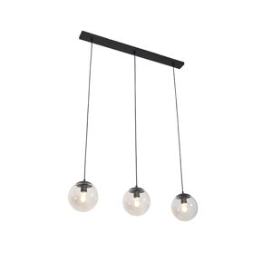 Art Deco závesná lampa čierna s čírym sklom 3-svetlo - Pallon Mezzi