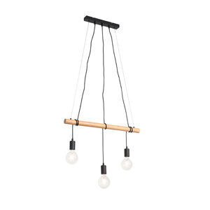 Vidiecka závesná lampa čierna s dreveným 3-svetlom - Dami
