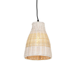 Vidiecka závesná lampa biela s drevom 20 cm - Burn Rattan