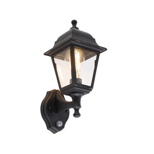 Klasická vonkajšia nástenná lampa čierna s detektorom pohybu - Capital