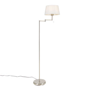 Klasická stojaca lampa oceľ s bielym nastaviteľným tienidlom - Ladas