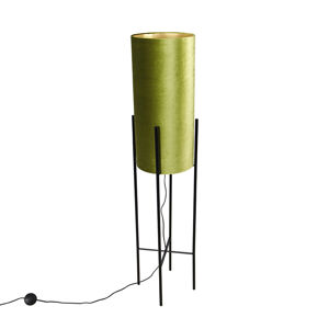 Dizajnová stojaca lampa čierny zamatový odtieň zelený so zlatou - Rich