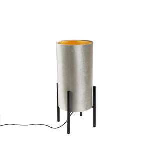 Dizajnová stolná lampa čierny velúrový odtieň tupo so zlatou farbou - Rich