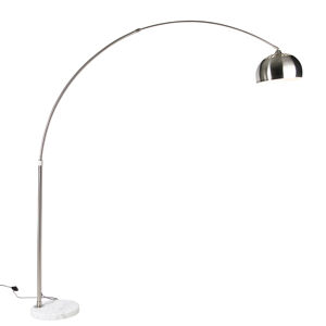 Oceľová oblúková stojaca lampa s bielym mramorovým podstavcom s oceľovým tienidlom - Arc XXL