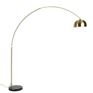 Oblúková lampa mosadz s čiernym mramorovým podstavcom a mosadzným tienidlom - XXL