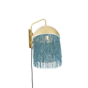 Orientálna nástenná lampa zlatá so zelenými strapcami - Fringle