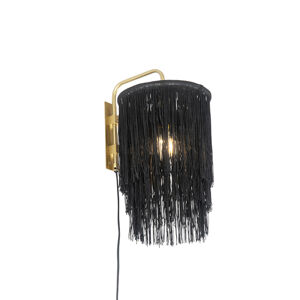 Orientálna nástenná lampa zlato-čierne tienidlo s strapcami - Franxa