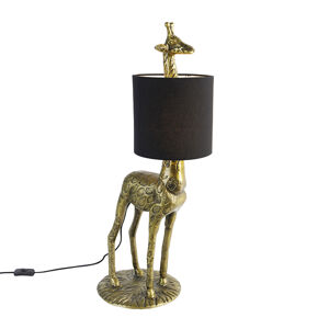 Vintage stojaca lampa mosadzná látková tienidlo čierna - Giraffe To