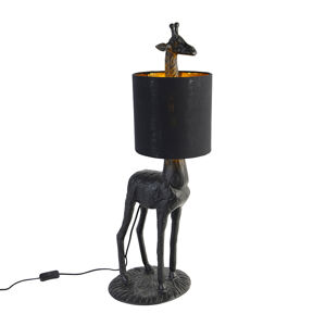 Vintage stojaca lampa čierna s látkovým odtieňom čierna - Giraffe To