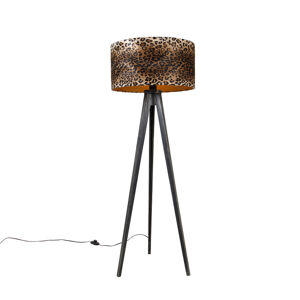 Stojaca lampa trojnožka čierna s leopardím tienidlom 50 cm - Tripod Classic