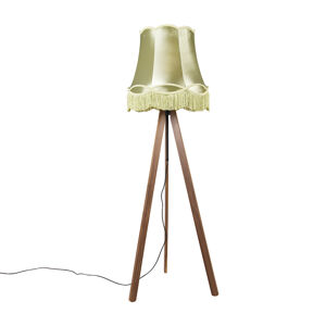 Klassieke vloerlamp tripod bruin met granny kap groen - Telu