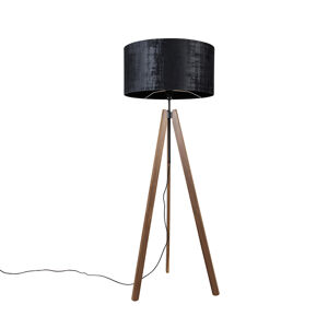 Landelijke vloerlamp tripod bruin met kap zwart 50 cm - Telu