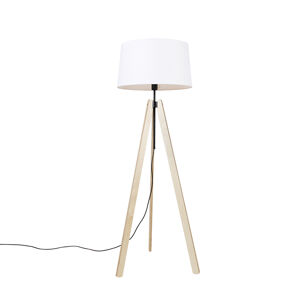 Moderná stojanová lampa z dreveného textilného tienidla béžová 45 cm statív - Telu