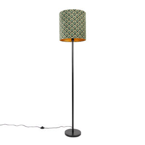 Stojaca lampa čierna tienidlo s dizajnom páva zlatý interiér 40 cm - Simplo