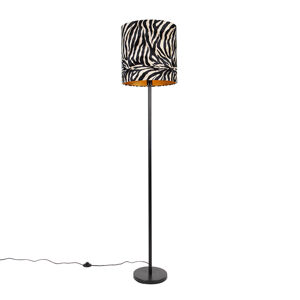 Moderná stojaca lampa čierna s látkovým tienidlom zebra 40 cm - Simplo