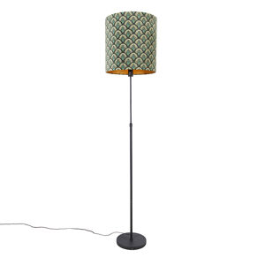Stojaca lampa čierna tienidlo s motívom páva 40 cm nastaviteľná - Parte