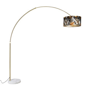 Mosadzná oblúková lampa s tienidlom s kvetinovým vzorom 50 cm - XXL