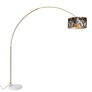 Oblúková lampa mosadz s tienidlom kvetinový vzor 50 cm - XXL