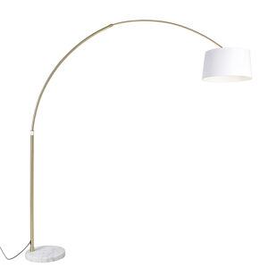 Oblúková lampa mosadz s bielym textilným tienidlom biela 50 cm - XXL