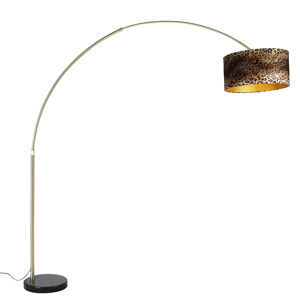 Moderná oblúková lampa mosadz čierna mramorová základňa tienidlo leopard 50 cm -XXL