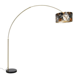 Oblúková lampa mosadz s čiernym odtieňom kvetinový vzor 50 cm - XXL