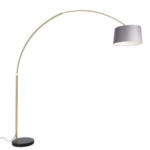 Oblúková lampa mosadz s mramorovým textilným tienidlom sivá 45 cm - XXL