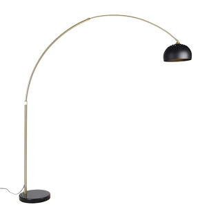 Moderná oblúková lampa mosadz s mramorovou základňou a čiernym tienidlom 32,5 cm - XXL