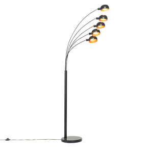 Dizajnová stojaca lampa čierna so zlatým 5-svetlom - Sixties Marmo
