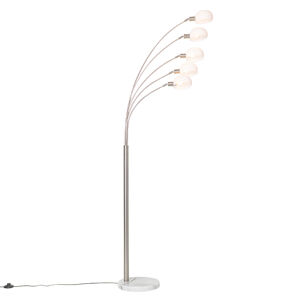 Dizajnová stojaca lampa oceľ s opálovým sklom 5-svetlo - Sixties Marmo