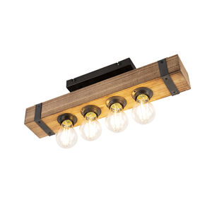 Inteligentné priemyselné stropné svietidlo drevené s oceľou vrátane 4 WiFi A60 - Reena