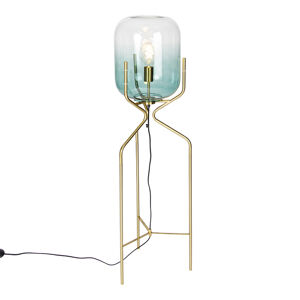 Dizajnová stojaca lampa zlatá so zeleným sklom - Bliss