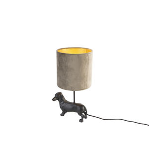 Vintage stolná lampa čierna s tienidlom taupe 20 cm - Animal Animal