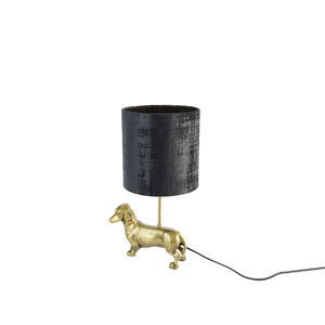 Vintage stolná lampa mosadz s tienidlom čierna 20 cm - Animal Teckel