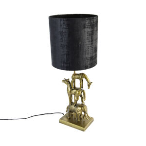 Vintage stolná lampa zlatá látková tienidlo čierna 25 cm - Dier Tre
