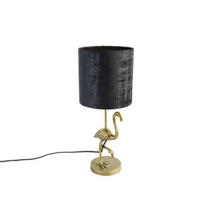 Vintage stolná lampa mosadz s tienidlom čierna 20 cm - Animal Flamingo