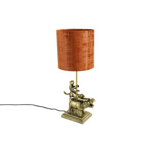 Vintage stolná lampa z mosadze, tienidlo červená - Flodhest Abe