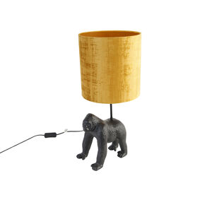 Vintage stolná lampa čierna látková tienidlo zlatá - Gorila