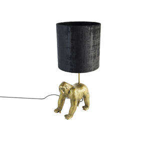 Vintage stolná lampa zlatá látka tienidlo čierna - Gorila